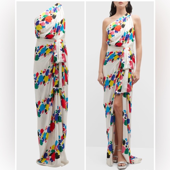 RAISA VANESSA Floral Print One-Shoulder Gown Maxi Embellished Dress - Picture 2 of 12